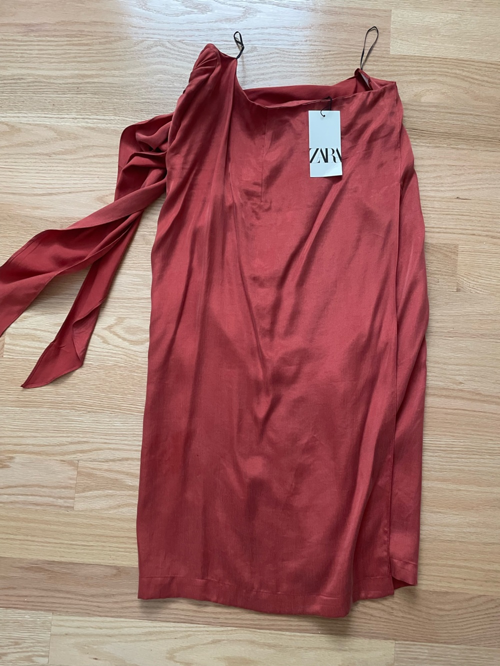 NEW Zara Women's Red Wrap Midi Skirt with Tie - Picture 5 of 5
